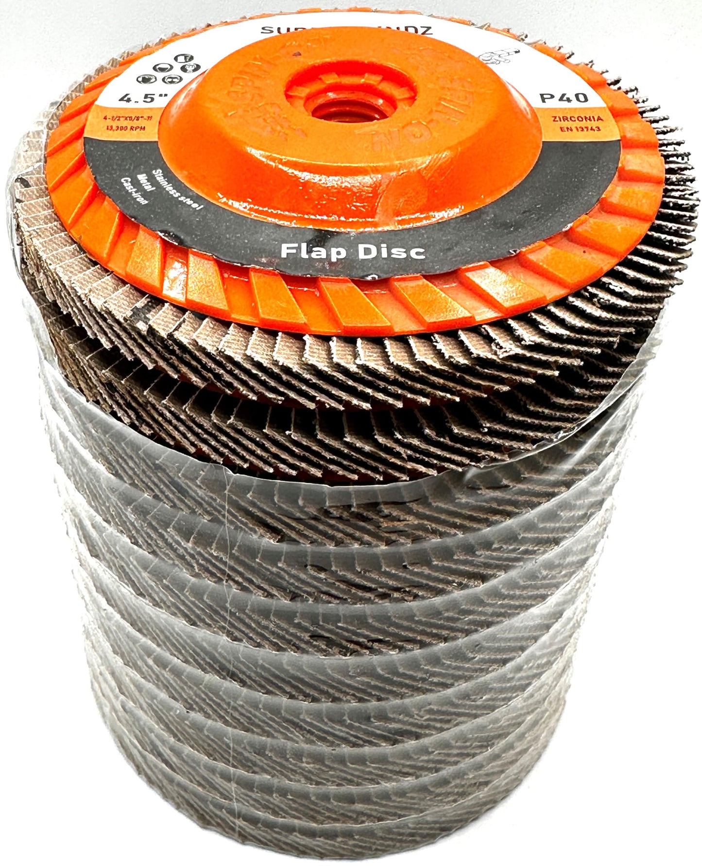 SuperGrindz 10 Pack 4-1/2" x 5/8"-11 40 Grit Type 27 High-Density Zirconia Trimmable Flap Discs for 4.5" & 5" Grinders, 5/8”-11 Fast Change Hub, Sanding, Finishing, Stock & Rust Removal