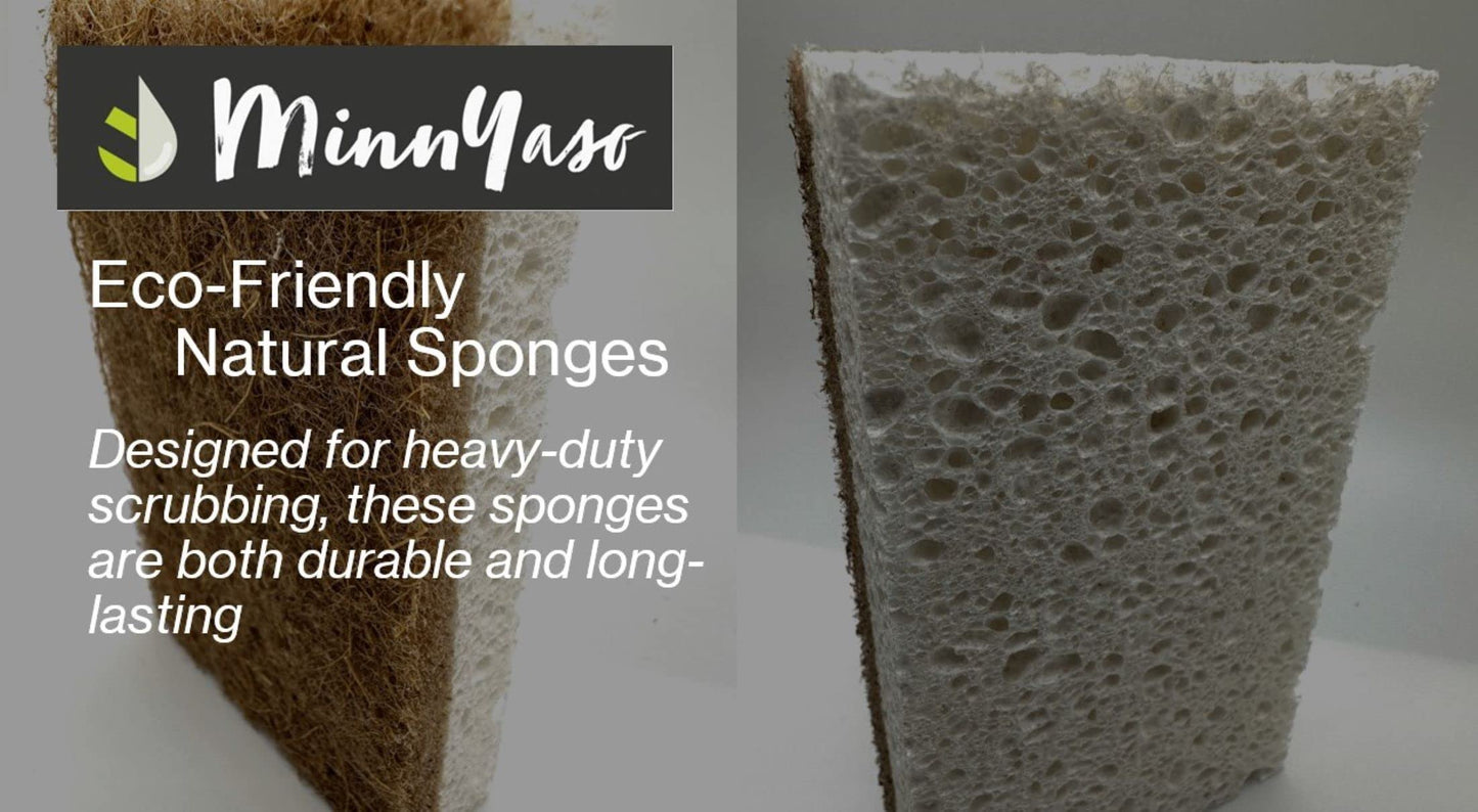 MinnYaso 12 Pack Natural Sponges | Hemp Sisal Plant Based Scrubber Scouring Sponge | Eco-Friendly Odor Free Biodegradable Compostable Wood Pulp | Sustainable Scrub Pads for Kitchen, Dishes, Bathroom