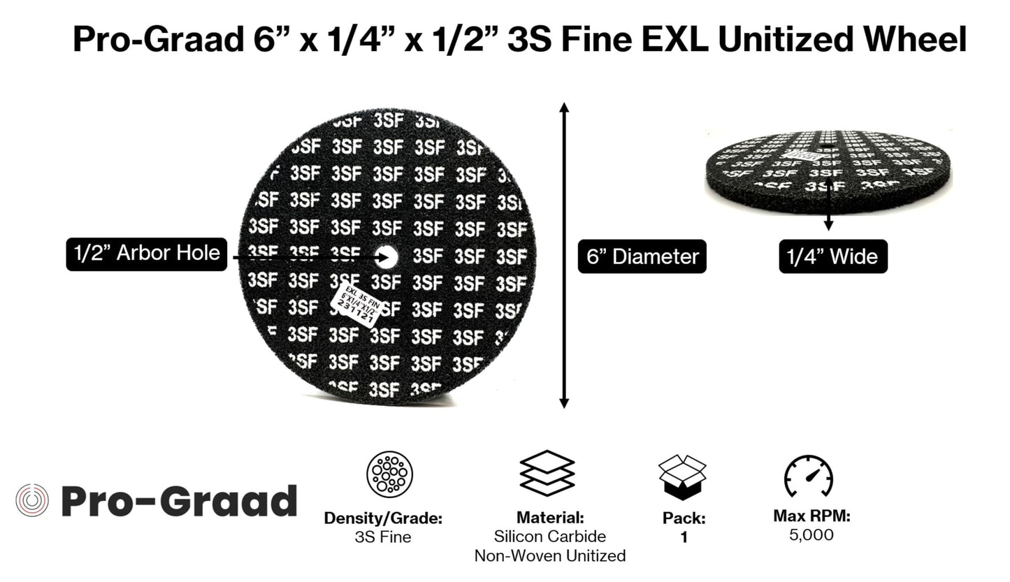 Pro-Graad EXL Unitized Wheel, Silicon Carbide, 6" Diameter x 1/4" Wide x 1/2" Arbor, 3S Fine | 24231 | (Pack of 1)