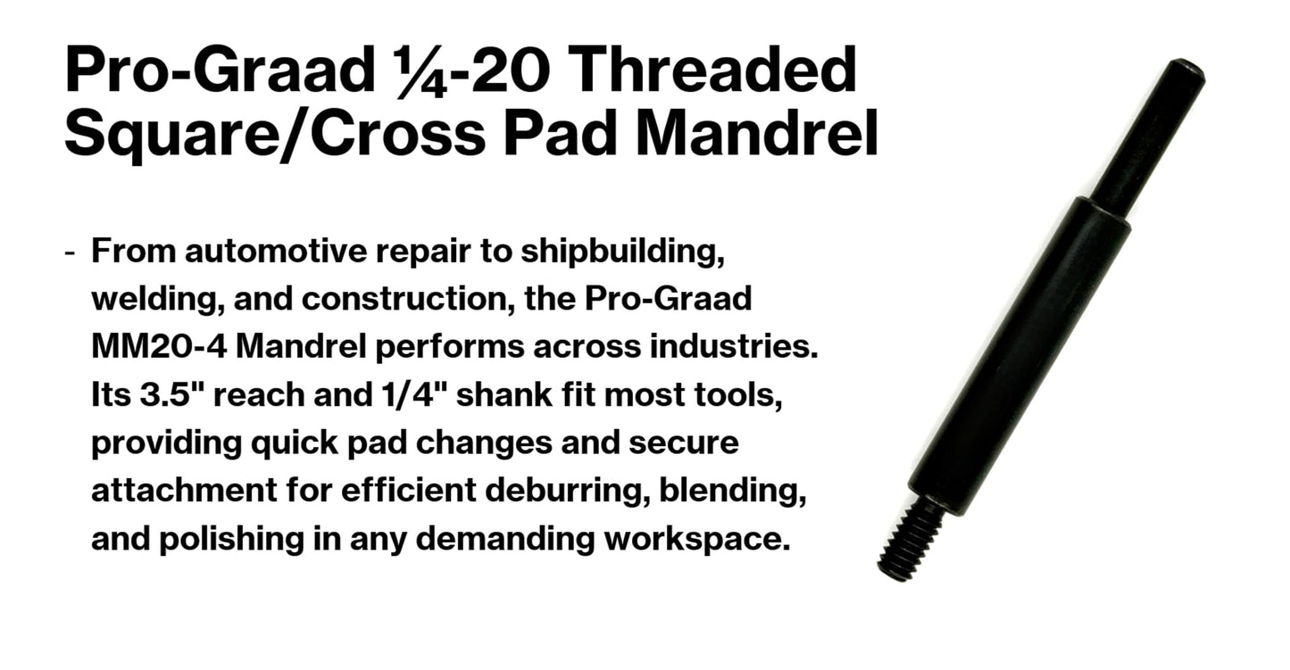 Pro-Graad MM20-4 1/4-20 Threaded Overlap Slotted Disc, Square Pad, Cross Pad, Cross Buff Quick-Change Mandrel, 3.5" Overall Length, 1/4" Shank Diameter, ¼”-20 Thread Size