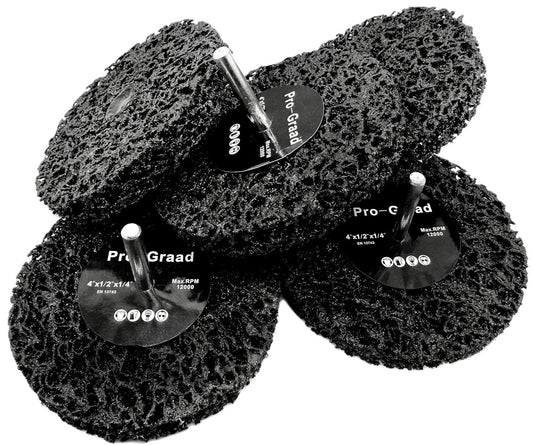 Pro-Graad 5 Pack Paint Stripping Disc Drill Attachment | 4" x 1/2" Wide with 1/4" Shaft | Strip & Clean Discs Remove Paint, Coatings & Rust | Black | Pack of 5