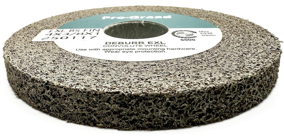 Pro-Graad EXL Deburring Wheel - 4" x 3/8" x 1" 8S Fine Grit - Silicon Carbide - Metal Deburring, Finishing and Polishing Wheel - Convolute - 92961 - (1 Pack)