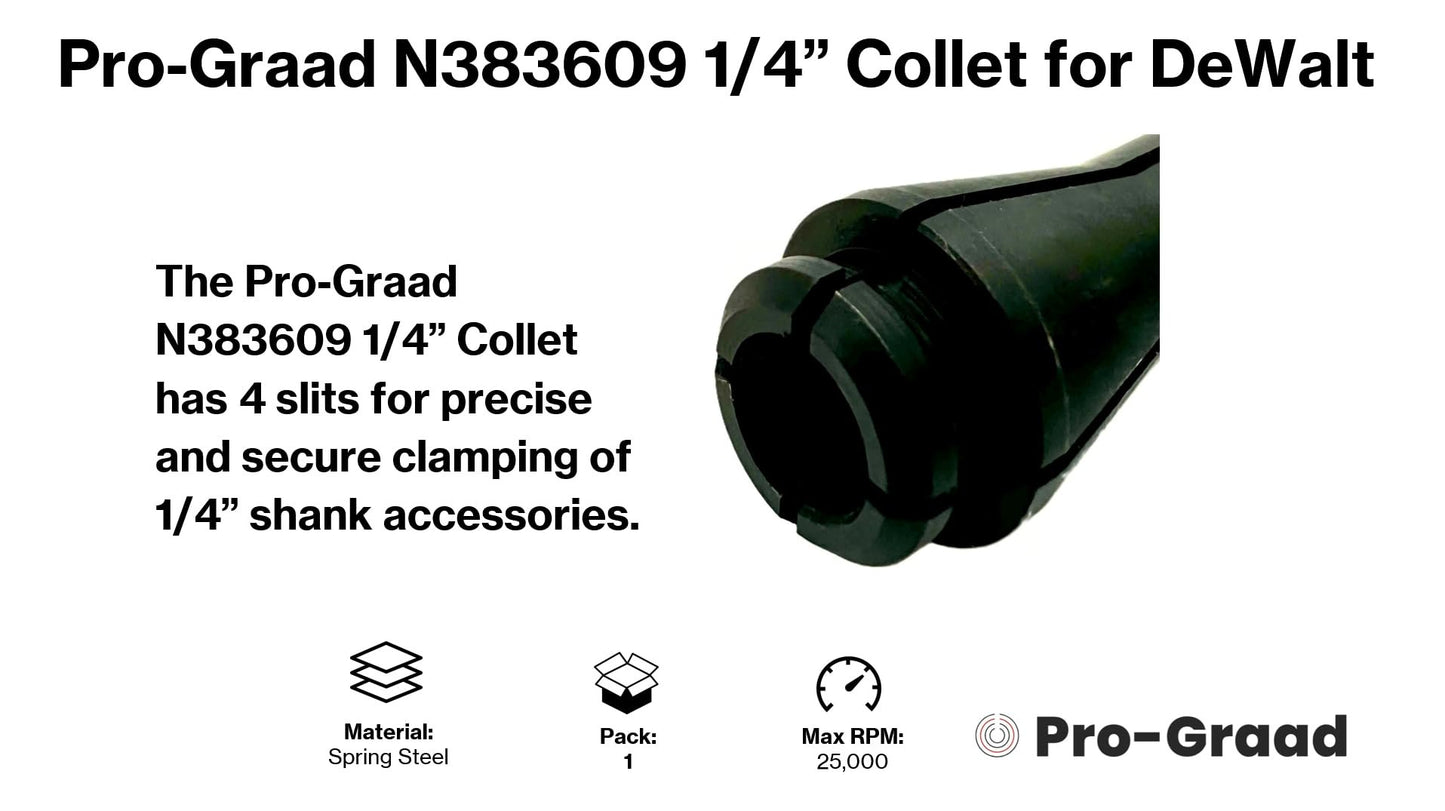Pro-Graad N383609 1/4" Collet Compatible with  DeWalt Die Grinder DCG426, DCG426B, DCG426M2, DWE4887, DWE4887-AR, DWE4887-B2, DWE4887-B3, DWE4887N Die Grinder Parts