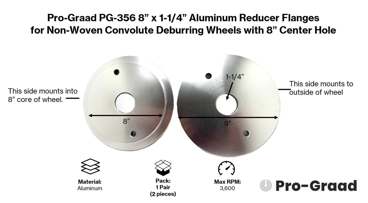 Pro-Graad 356 8” x 1-1/4” Convolute Deburring Wheel Aluminum Reducer Flanges for Wheels with 8” Hole, Reduce Arbor to 1-1/4”, Compatible for use with Pro-Graad & 3M Scotch Brite Wheels, 03907, 1 Pair