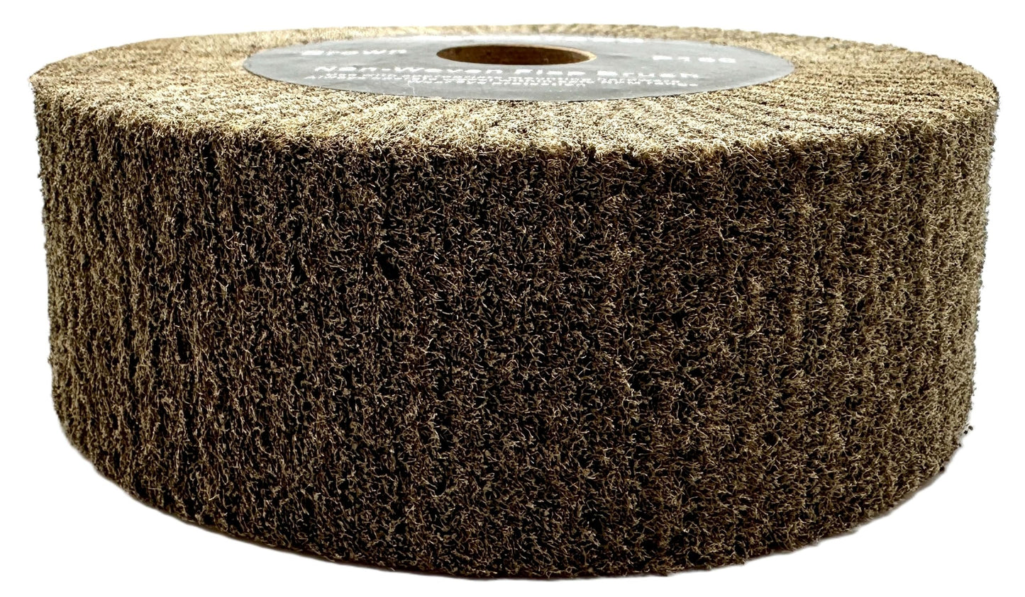 6” x 2” Brown P150 Cut & Polish Non-Woven Bench Grinder Polishing Burnishing Satin Finishing Flap Brush Wheel, Aluminum Copper Metal Golf Club Refurb, Compatible for 1/2”, 5/8”, 3/4" Arbor