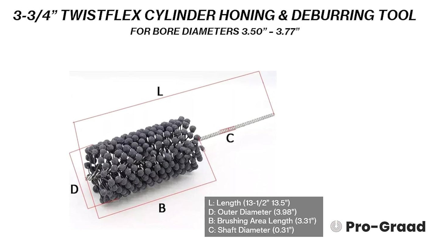 Pro-Graad TwistFlex 3-3/4”  240SC Cylinder Hone | 3.75" Flexible Cylinder Honing & Deburring Tool | Bore Brush for Hole Diameters 3.50"- 3.77" | Silicon Carbide 240 Grit | 0.31" Shank | 13.5" Length