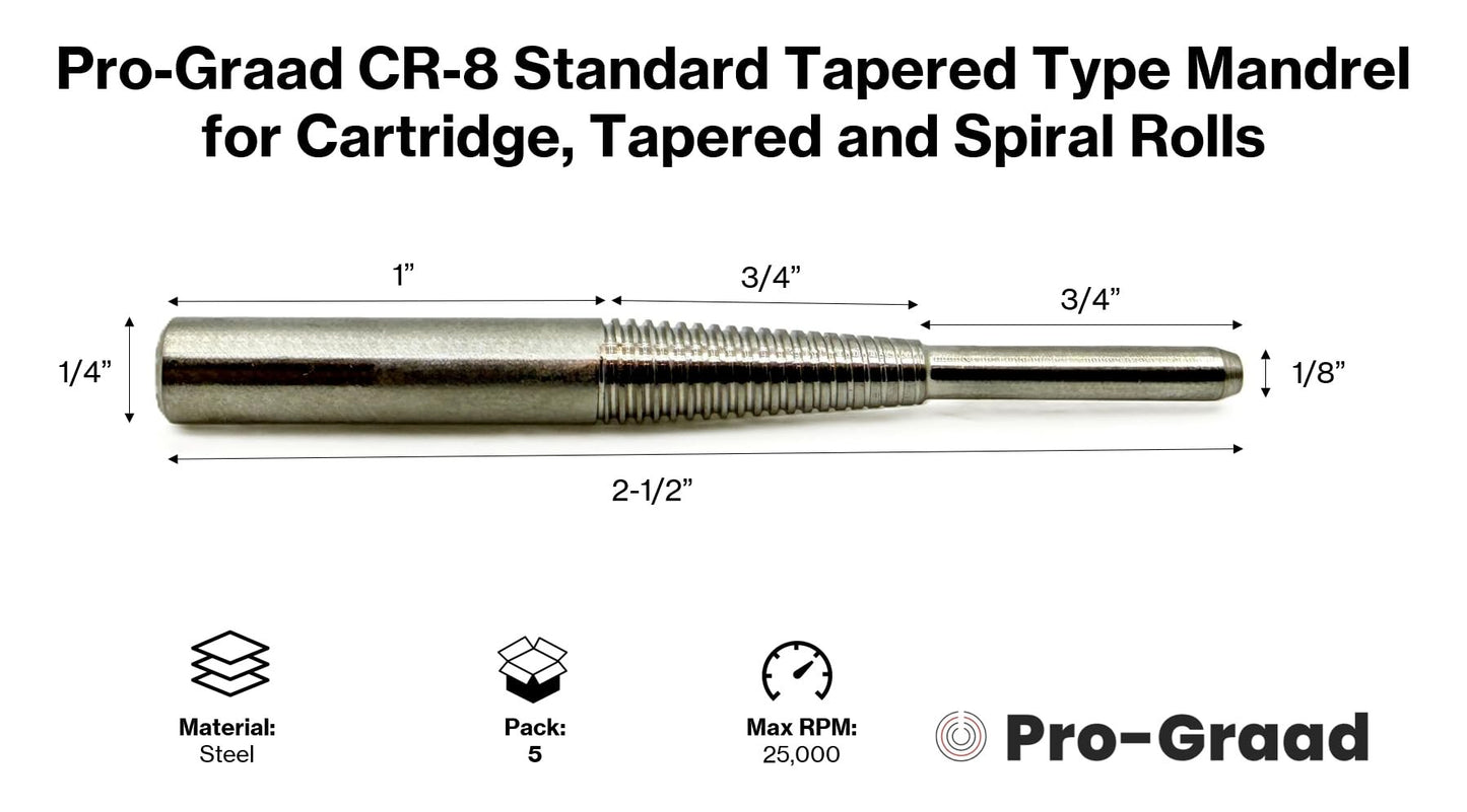 Pro-Graad 5 Pack CR-8X5 CR-9 Standard Tapered Type Mandrels for Cartridge Rolls, 2-1/2” Overall Length, 1/4" x 1” Shank x 1/8” x 3/4” Pilot (Pack of 5)