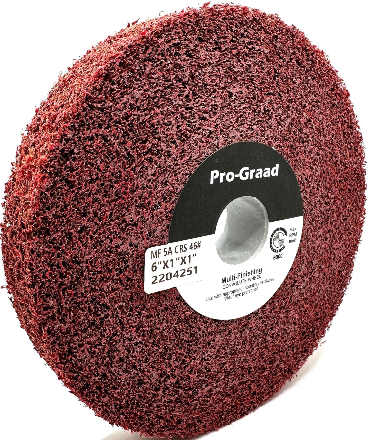 Pro-Graad Metal Finishing Wheel – 6” x 1” x 1” 5A Coarse – Aluminum Oxide – Maroon Metal Finish Convolute Wheel – for #3 Brush, Satin and Mill Finishes – 01863 - Pack of 1