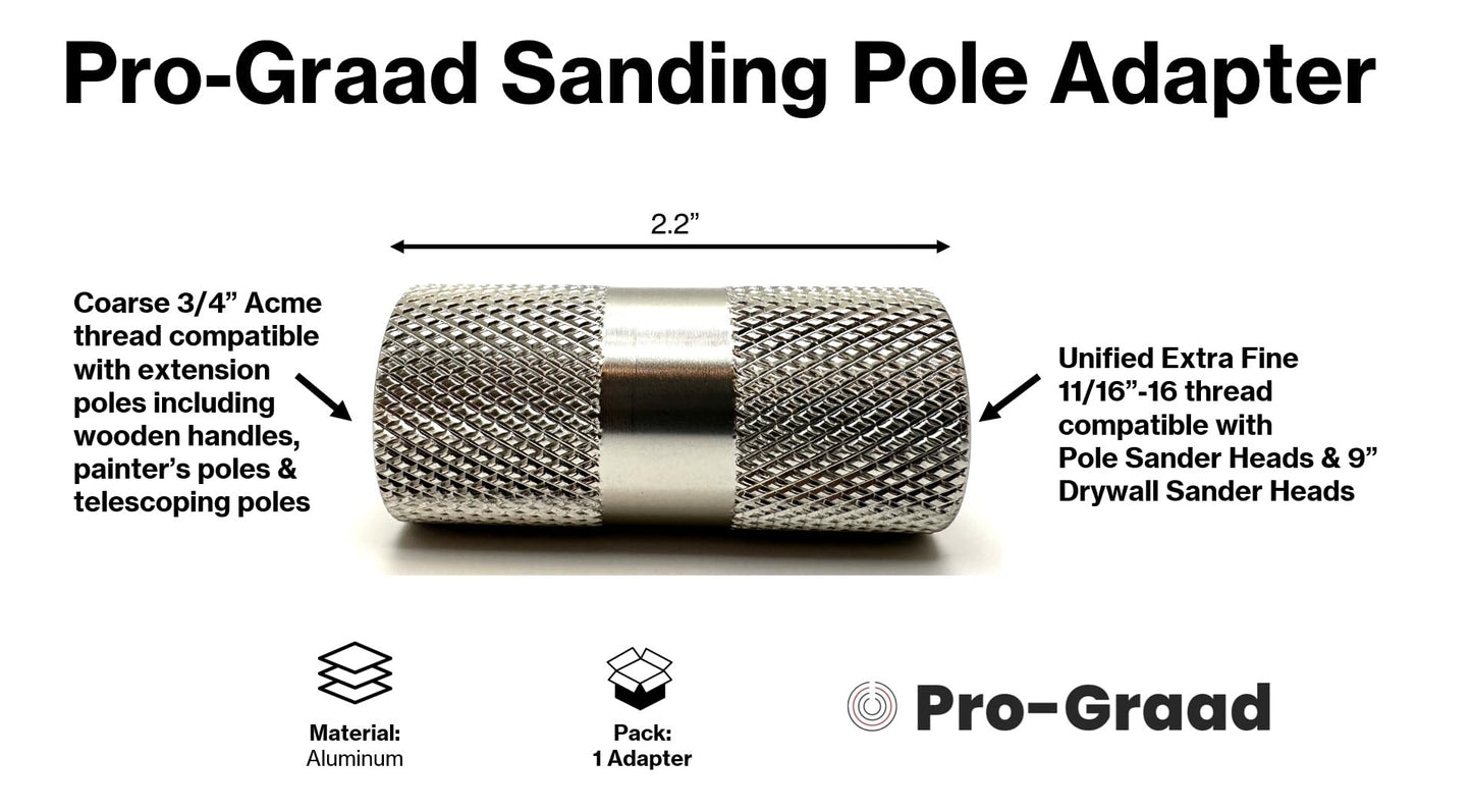 Pro-Graad Sanding Pole Adapter, Connect Wood Handles, Painter Pole, Telescopic, Multi Purpose Paint Extension Pole to Drywall Standard Sander Head, Pole Sander Adapter