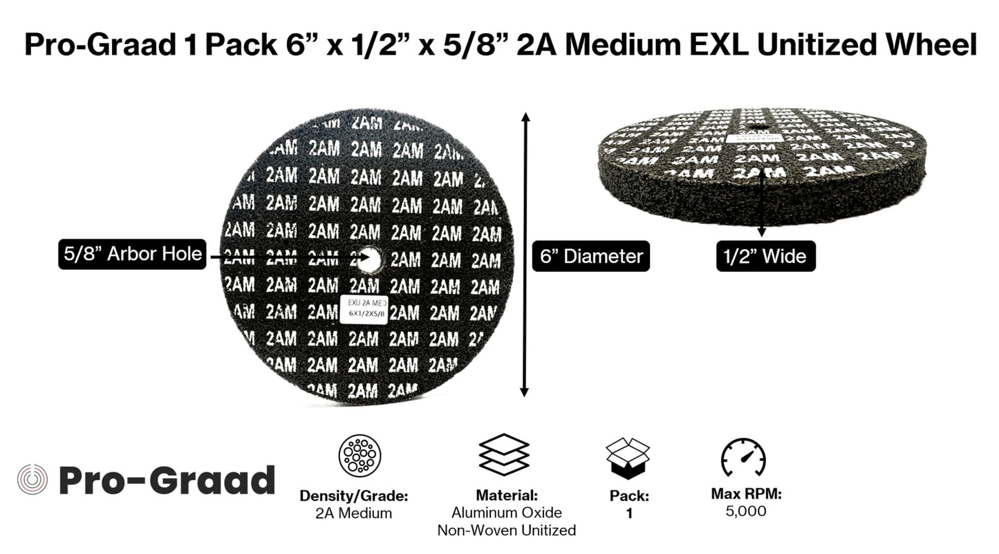 Pro-Graad EXL Unitized Wheel, Aluminum Oxide, 6" Diameter x 1/2" Wide x 5/8" Arbor, 2A Medium | 28023 | (Pack of 1)