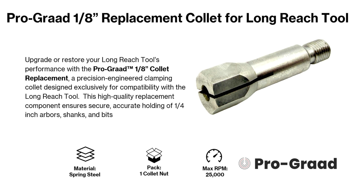 Pro-Graad 1/8” Collet Replacement for Long Reach Tool, Threaded Clamping Collet for 1/8 inch Arbors & Shanks Compatible with Long-Reach Tool