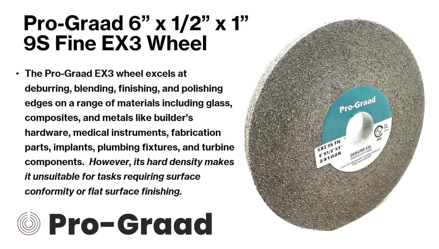 Pro-Graad EX3 Deburring Wheel - 6” x 1/2” x 1” 9S Fine Silicon Carbide – Metal Deburr, Finishing & Polishing Wheel - Highest Edge Retention & Durability - Aggressive Edge Deburring – 24026 - 1 Pack