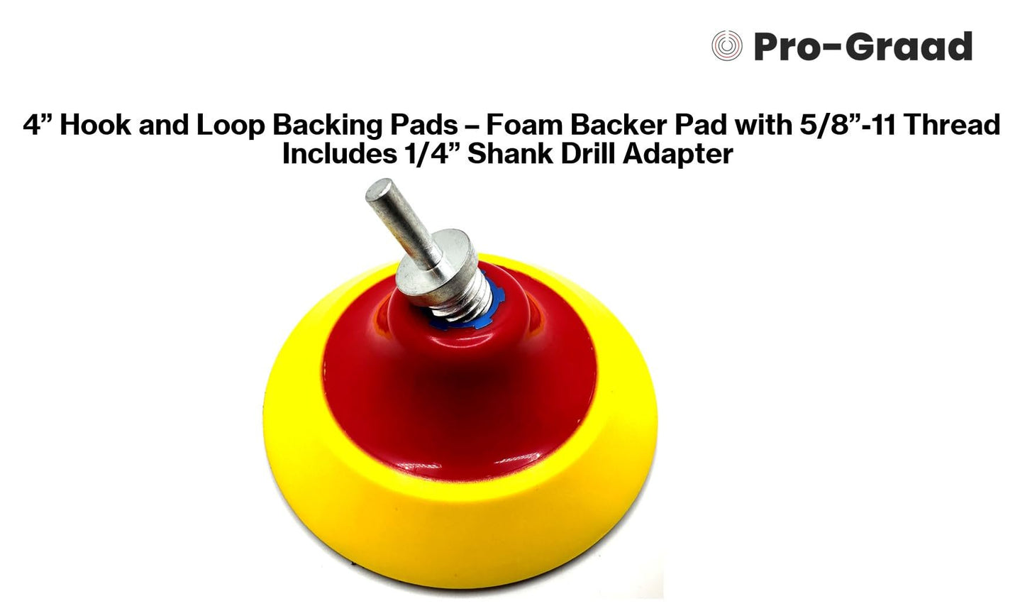 Pro-Graad 2 Pack 4" Premium Hook and Loop Backing Pads Foam Backer Pad with 5/8”-11 – 4 inch Backup Pads for use with Angle Grinder or Drill Sanding Polishing Discs – Includes 2pcs Drill Adapters