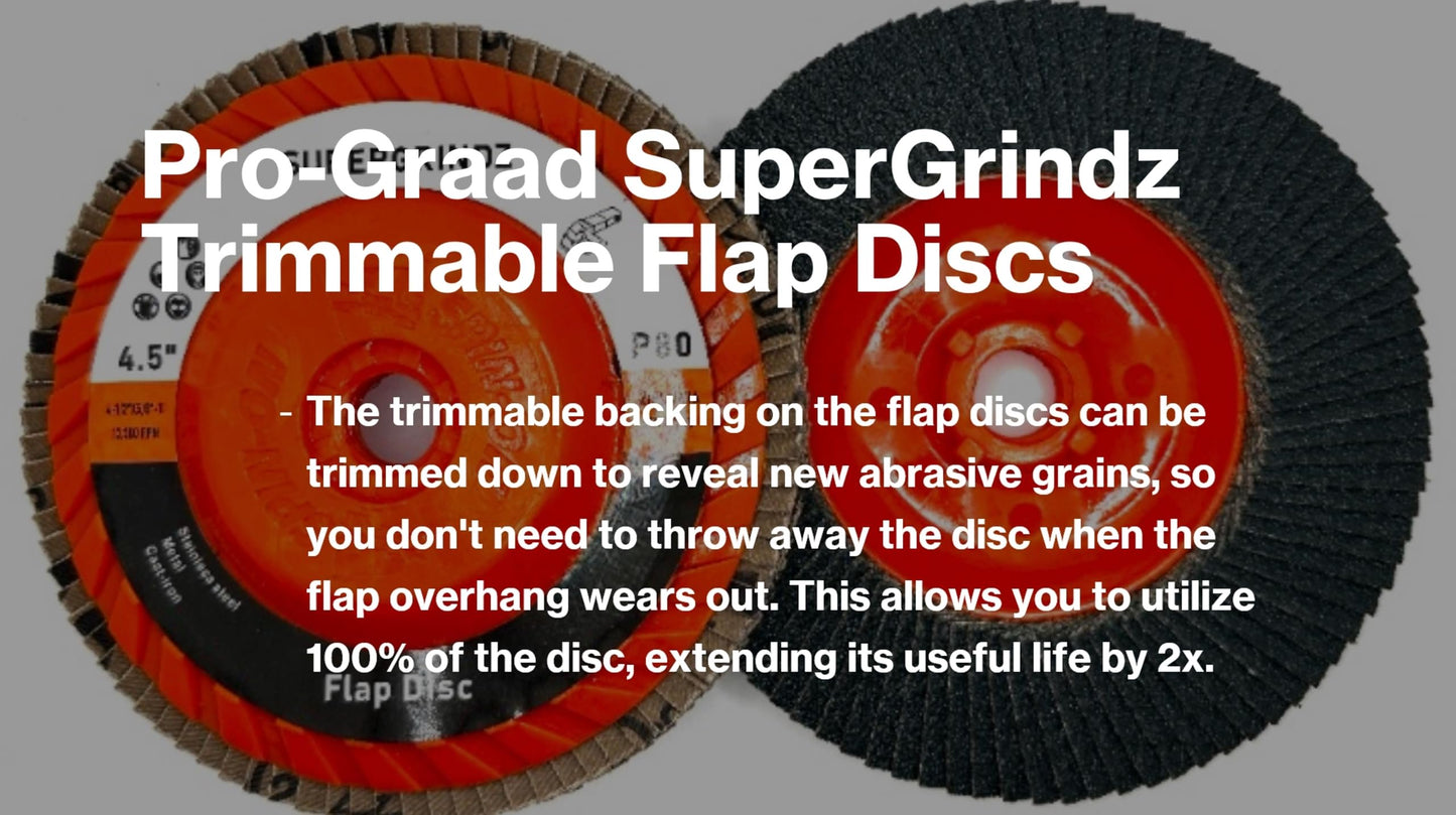 SuperGrindz 10 Pack 4-1/2" x 5/8"-11 80 Grit Type 27 High-Density Zirconia Trimmable Flap Discs for 4.5" & 5" Grinders, 5/8”-11 Fast Change Hub, Sanding, Finishing, Stock & Rust Removal