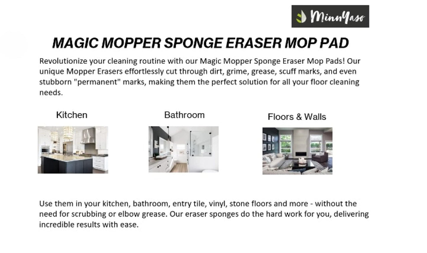 MinnYaso Magic Sponge Eraser Pad | Compatible with Most 16" Spray Mops, Libman & Reveal | Fit 16-18" Mops | 16.5" Magic Sponge Eraser | 3 Pack