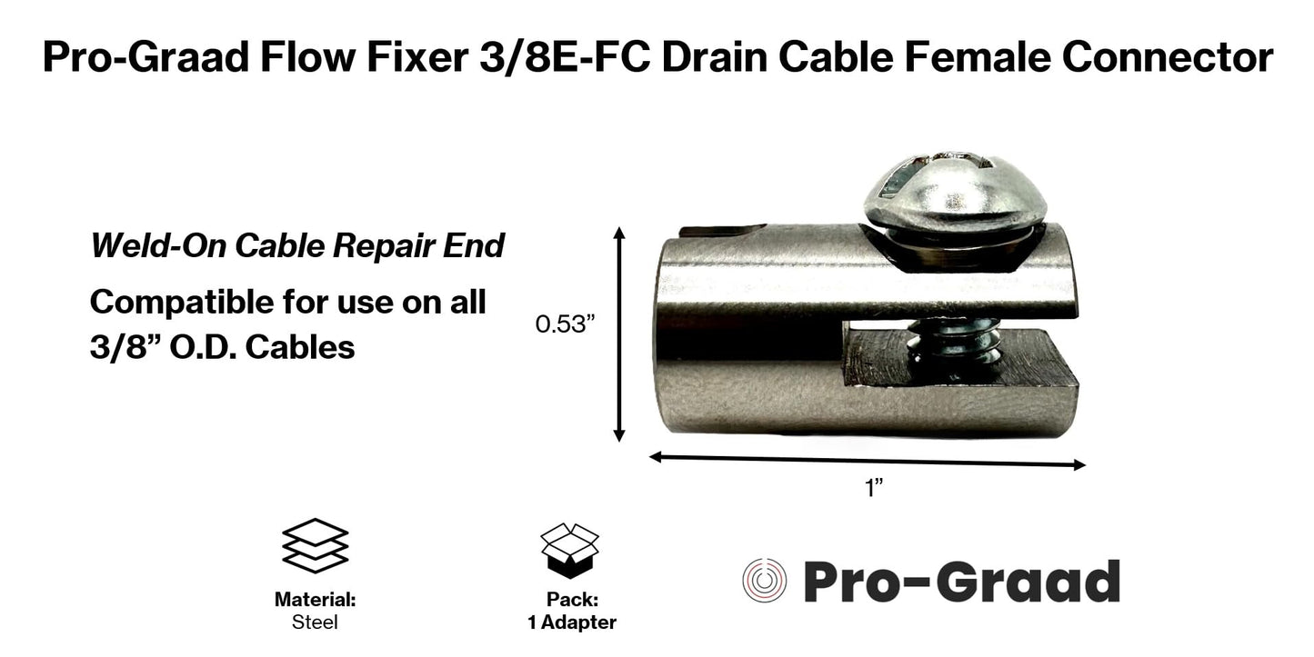 Pro-Graad 3/8E-FC Flow Fixer | 3/8” Drain Cable Repair End | Weld-On Female Slotted Connector Bit for Broken Drain Cleaning Machine Cables | Fits All 3/8” O.D. Drain Cables