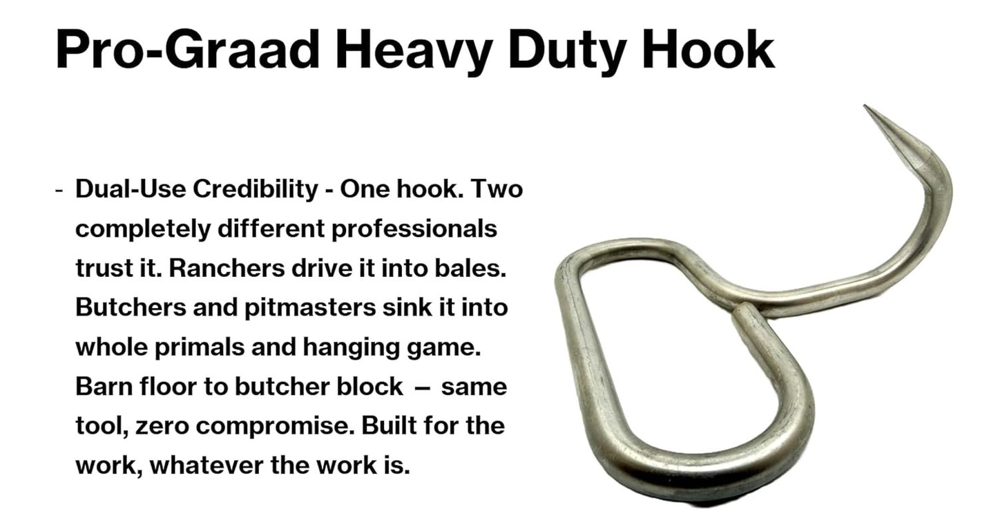 Pro-Graad Heavy Duty Hay Hook – 3/8" One-Piece Stainless Steel, 500 lb Capacity, Loop Handle, Hay Bale Hook for Farm, Meat Processing Boning Handle for Butcher, Kitchen, BBQ, Restaurant