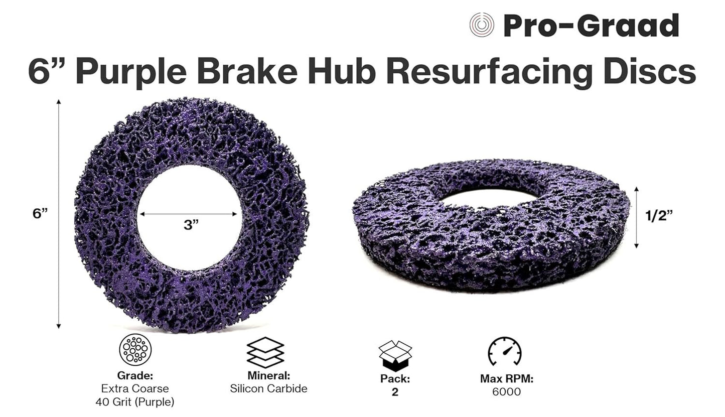 Pro-Graad 2 Pack 6” Replacement Pad for Hub Cleaning Tool, Hook & Loop Brake Wheel Hub Purple Resurfacing & Cleaning Disc, Compatible for use with Bilitools, Steelman, Hazet & Mueller-Kueps Holders