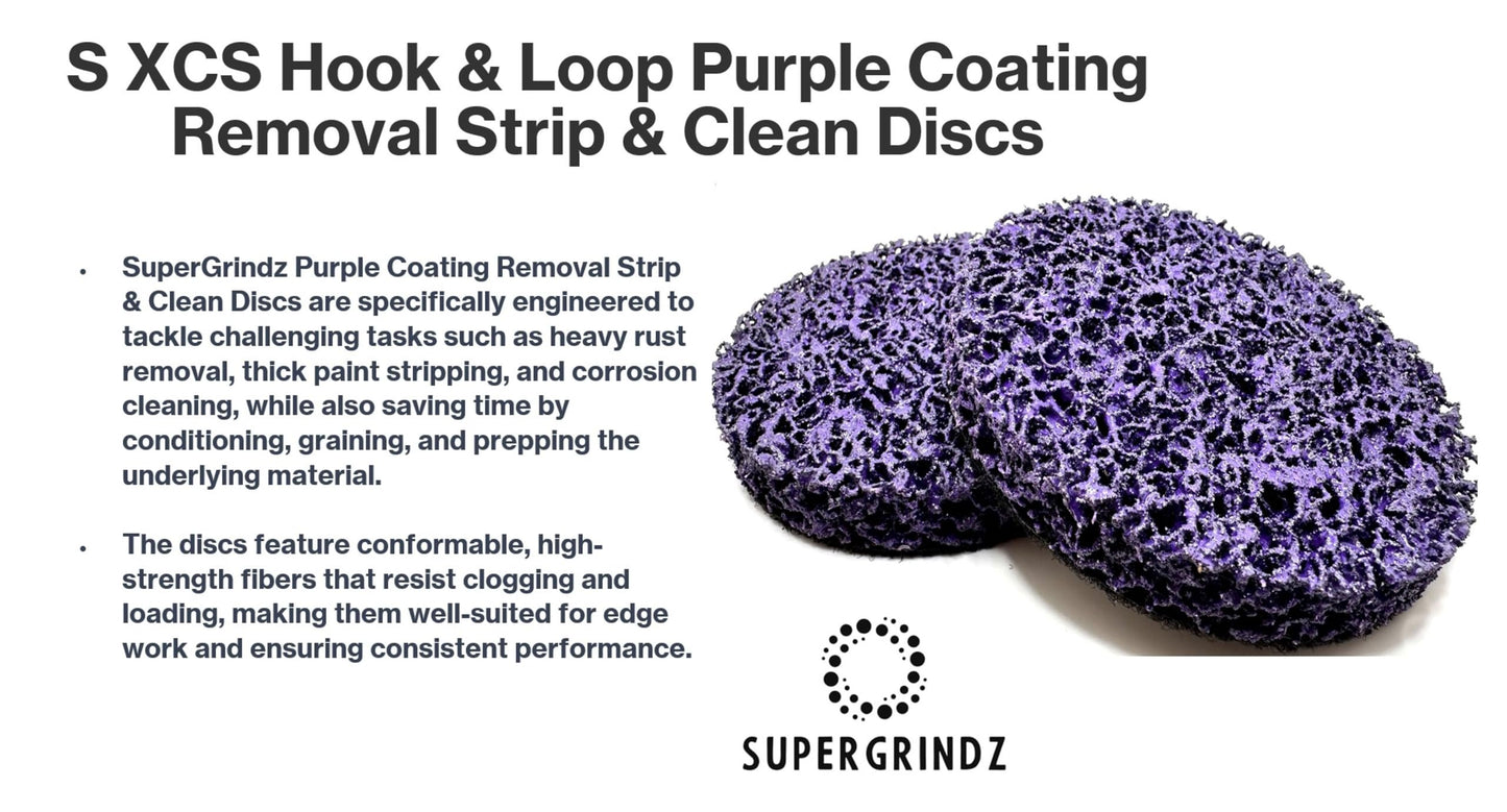 SuperGrindz 4 Piece Starter Kit 4” SXCS Hook & Loop Purple Coating Removal Discs with 4” x 5/8”-11 Holder, Drill Adapter, Silicon Carbide Extra Coarse Clean & Strip, Strips Paint Coatings Clean Welds
