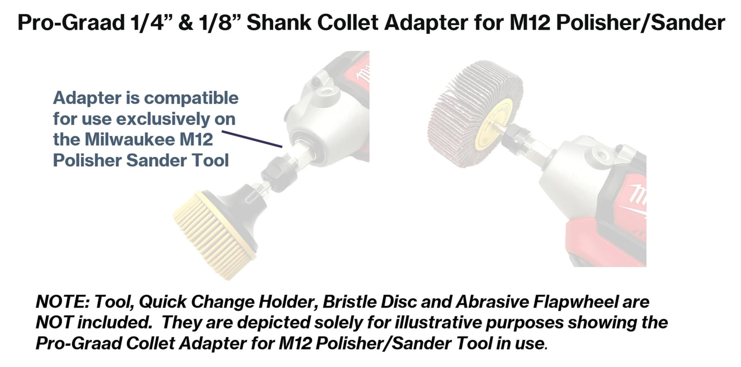 Pro-Graad Collet Adapter for Milwaukee M12 Polisher/Sander - Includes 1/8” & 1/4” Collets, Upgrade Accessory for M12 Tool, Shank Converter for 1/4” & 1/8” Accessories, Pack of 1