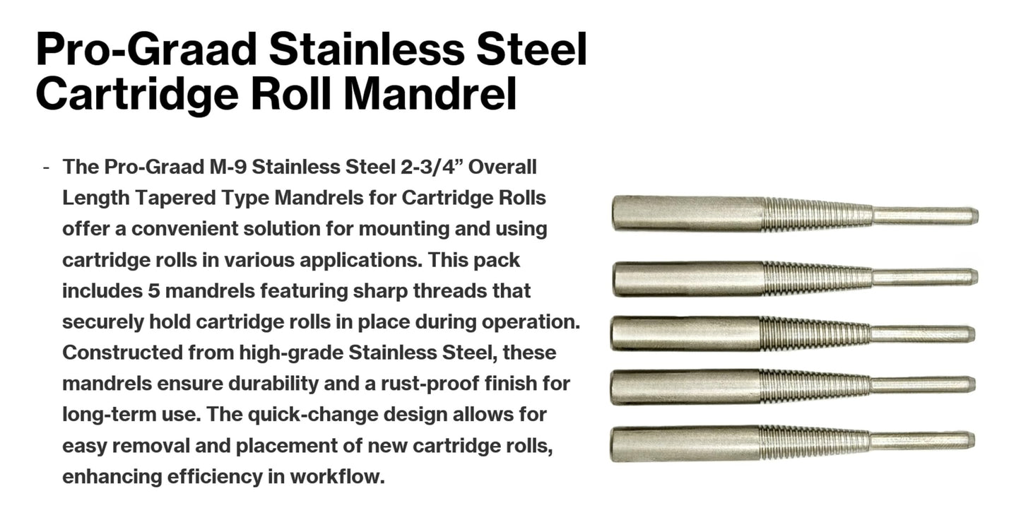 Pro-Graad M-9X5 M-9 Standard Tapered Type Mandrels for Cartridge Rolls, 2-3/4” Overall Length, 1/4" x1” Shank x 1/8”x1” Pilot (Pack of 5)