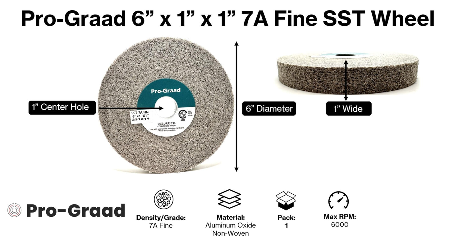 Pro-Graad SST Deburring Wheel - 6" x 1" x 1" 7A Fine Grit – Aluminum Oxide – Excels on Titanium, Stainless & Tough Alloys, Deburring, Finishing and Polishing Wheel – Convolute - (1 Pack)