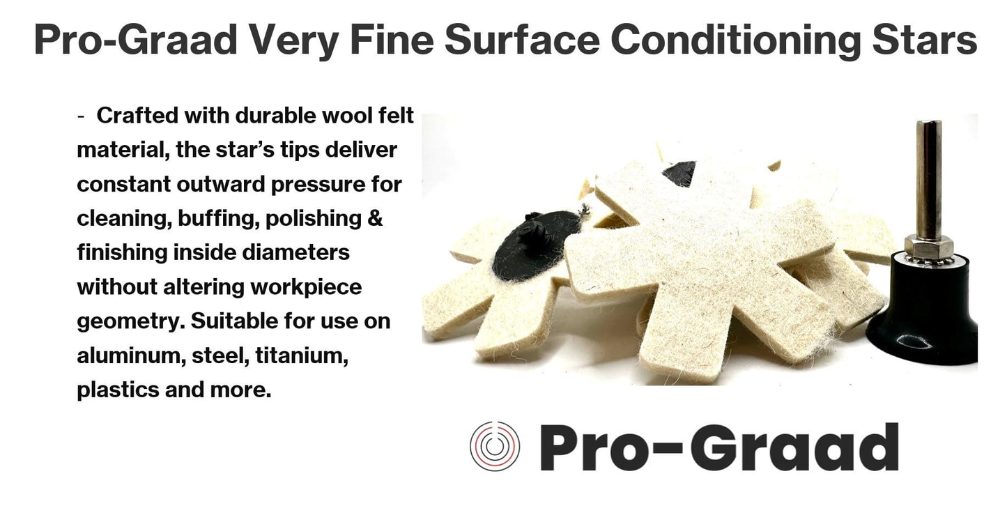 Pro-Graad 10 Pack 3” Wool Felt Buffing & Polishing Stars, Ideal for Buffing & Polishing Inside of cylinders, Pipe, tubing, Excels on Aluminum, Steel, Titanium - Includes Holder