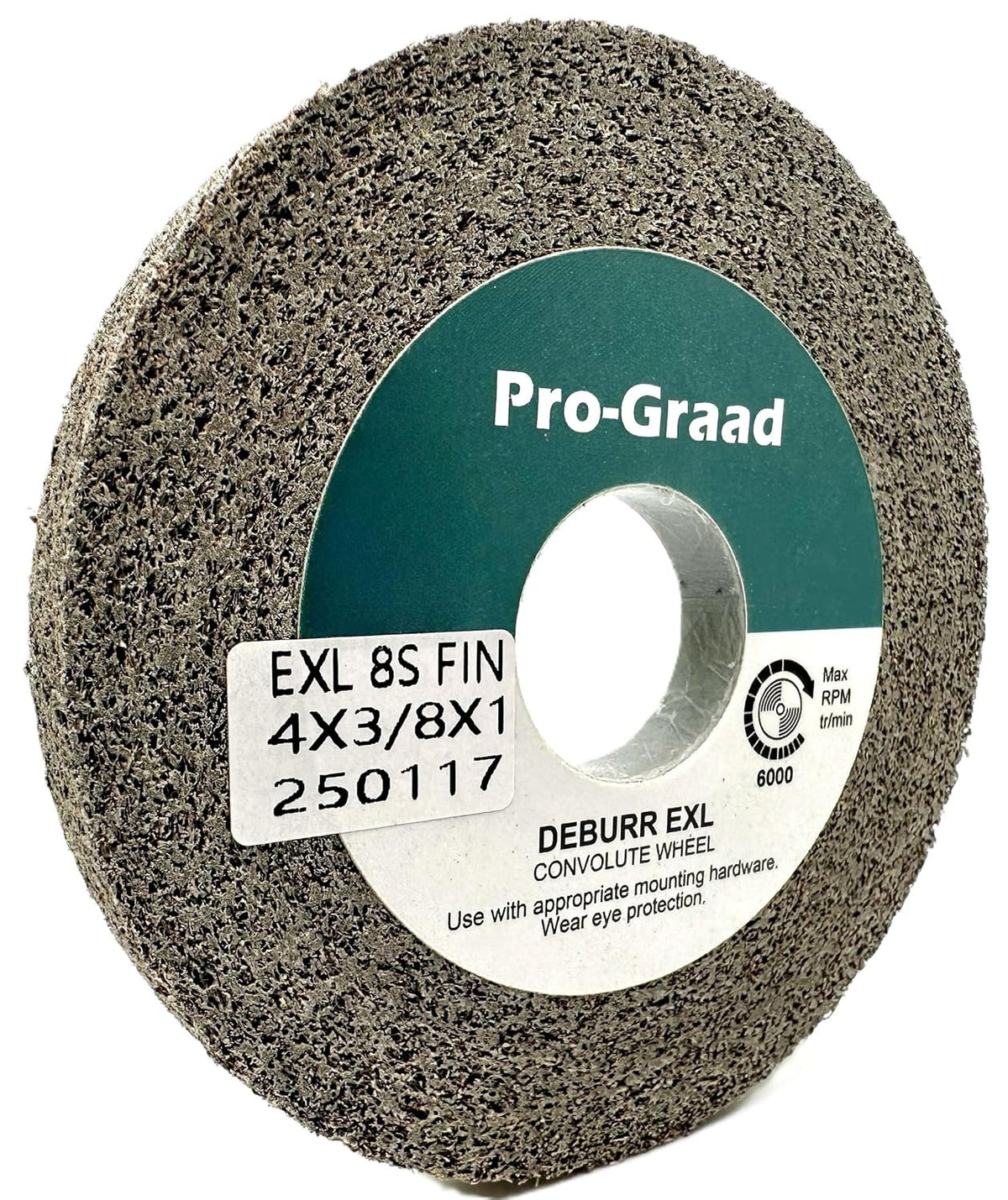 Pro-Graad EXL Deburring Wheel - 4" x 3/8" x 1" 8S Fine Grit - Silicon Carbide - Metal Deburring, Finishing and Polishing Wheel - Convolute - 92961 - (1 Pack)