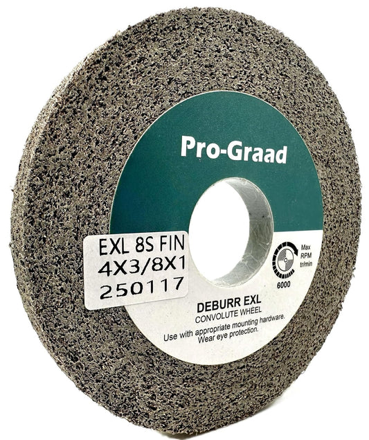 Pro-Graad EXL Deburring Wheel - 4" x 3/8" x 1" 8S Fine Grit - Silicon Carbide - Metal Deburring, Finishing and Polishing Wheel - Convolute - 92961 - (1 Pack)