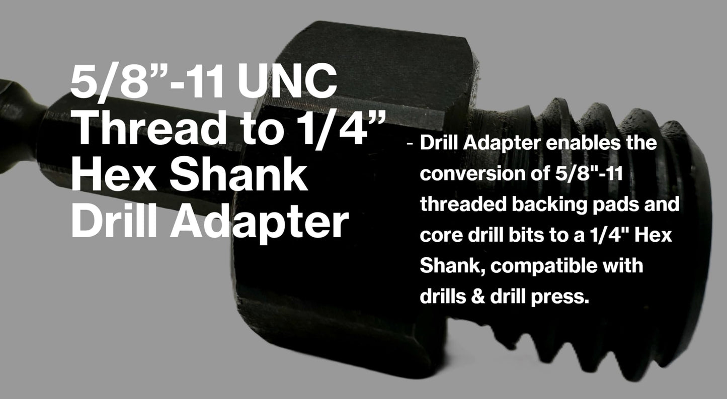 Pro-Graad DA3 5/8" to 1/4" Hex Drill Adapter Converts 2" to 6" Polisher Pad Backing Plates or Core Drill Bit with 5/8”-11 UNC Thread to 1/4" Hex Shank for Use with Drills and Drill Press (1 Pack)