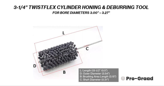 Pro-Graad TwistFlex 3-1/4" 240SC Cylinder Hone | 3.25" Flexible Cylinder Honing & Deburring Tool | Bore Brush for Hole Diameters 3.00"- 3.27" | Silicon Carbide 240 Grit | 0.31" Shank | 13.5" Length