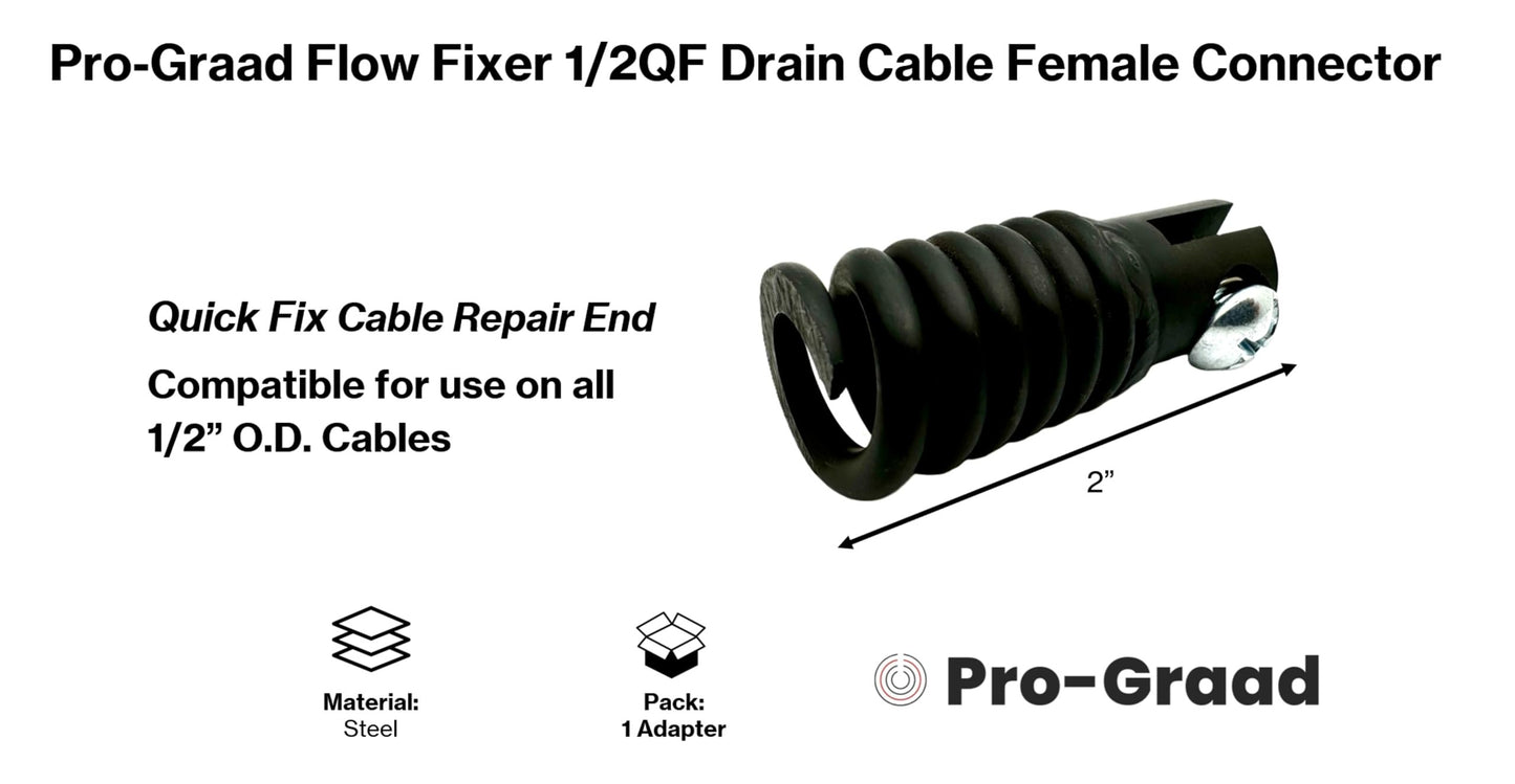 Pro-Graad 1/2QF Flow Fixer | 1/2” Drain Cable Repair End | Quick Fix Female Slotted Connector for Broken Drain Cleaning Machine Cables | Fits All 1/2” O.D. Drain Cables