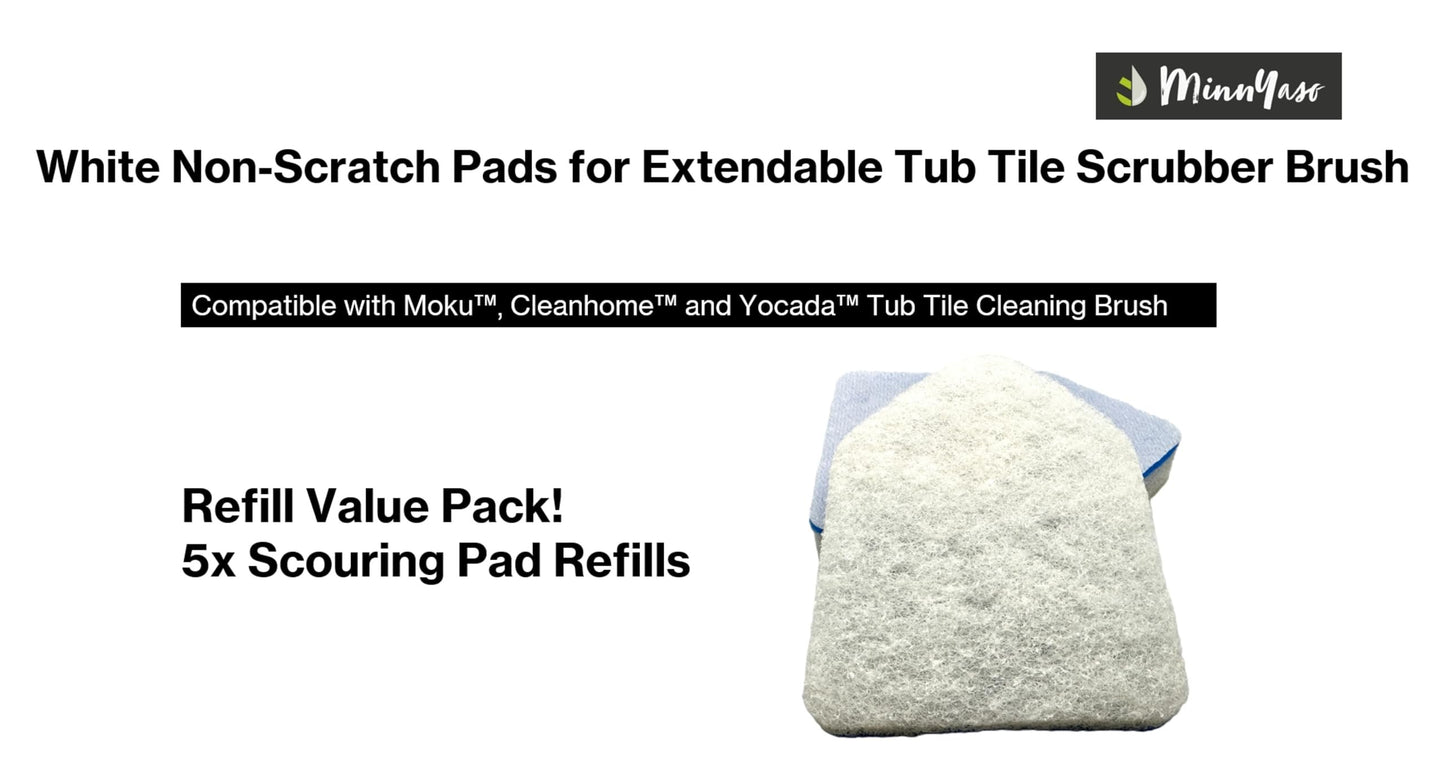 White Non-Scratch Scouring Pads 5 Pack, Fit Extendable Tub Tile Scrubber Brush, Scrub Pads Refill Replacement Pads for Cleaning Bathroom Kitchen Toilet Tile, Compatible with Moku, Yocada, Cleanhome