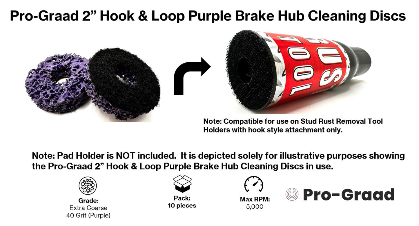 Pro-Graad 10 Pack 2” Hook & Loop Brake Hub Cleaning Discs, Brake Drum & Rotor, Around Wheel Studs Rust Removal, Replacement Pads Compatible with Hook Style Stud Rust Removal & Wheel Stud Cleaner Tools