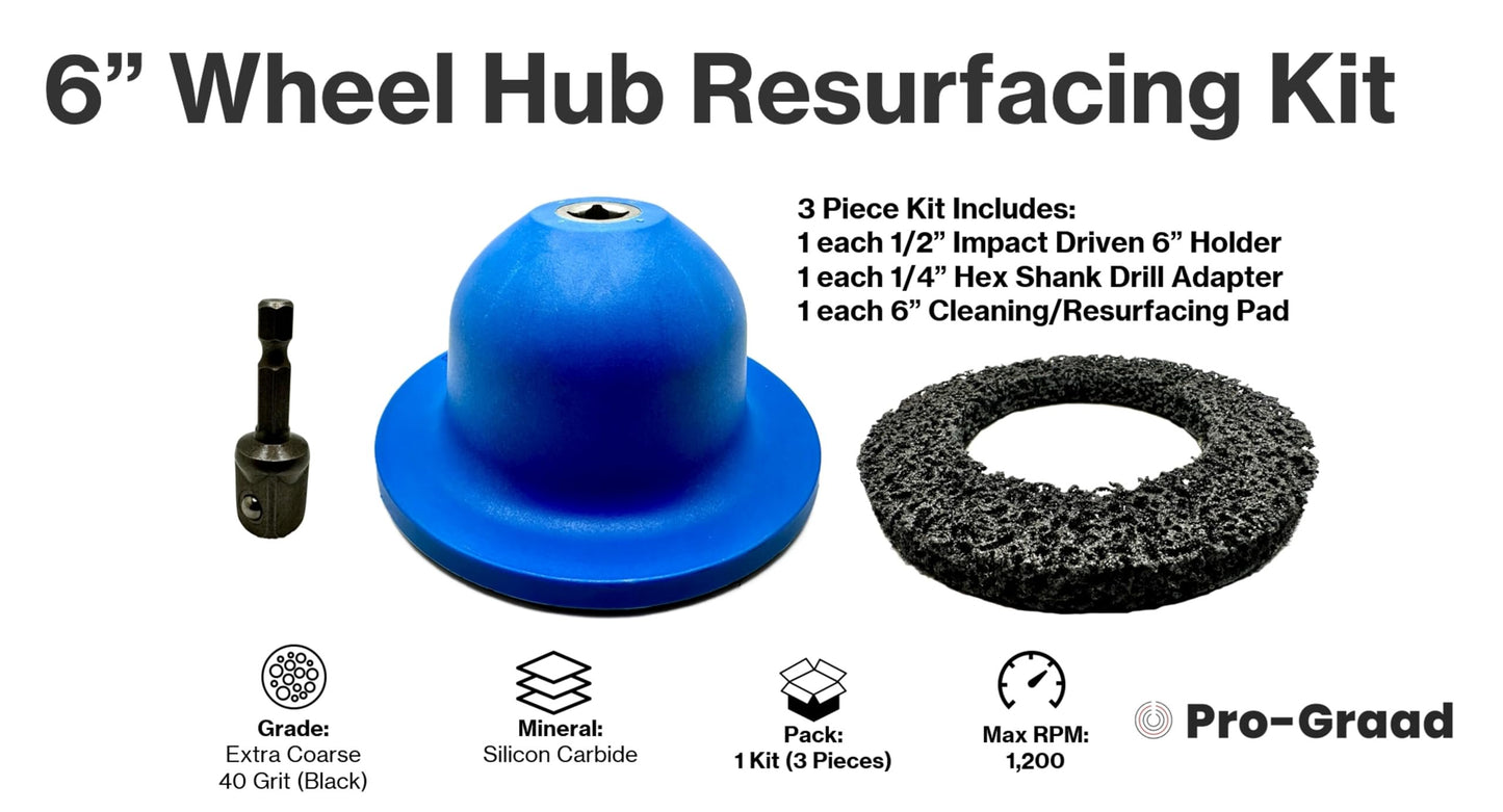 Pro-Graad 6” Professional Brake Hub Cleaning & Resurfacing Kit – 6” Silicon Carbide Disc with Drill Adapter – Wheel Hub, Rim & Rotor Rust Removal Tool for Cars, Vans, Trucks & Sprinters