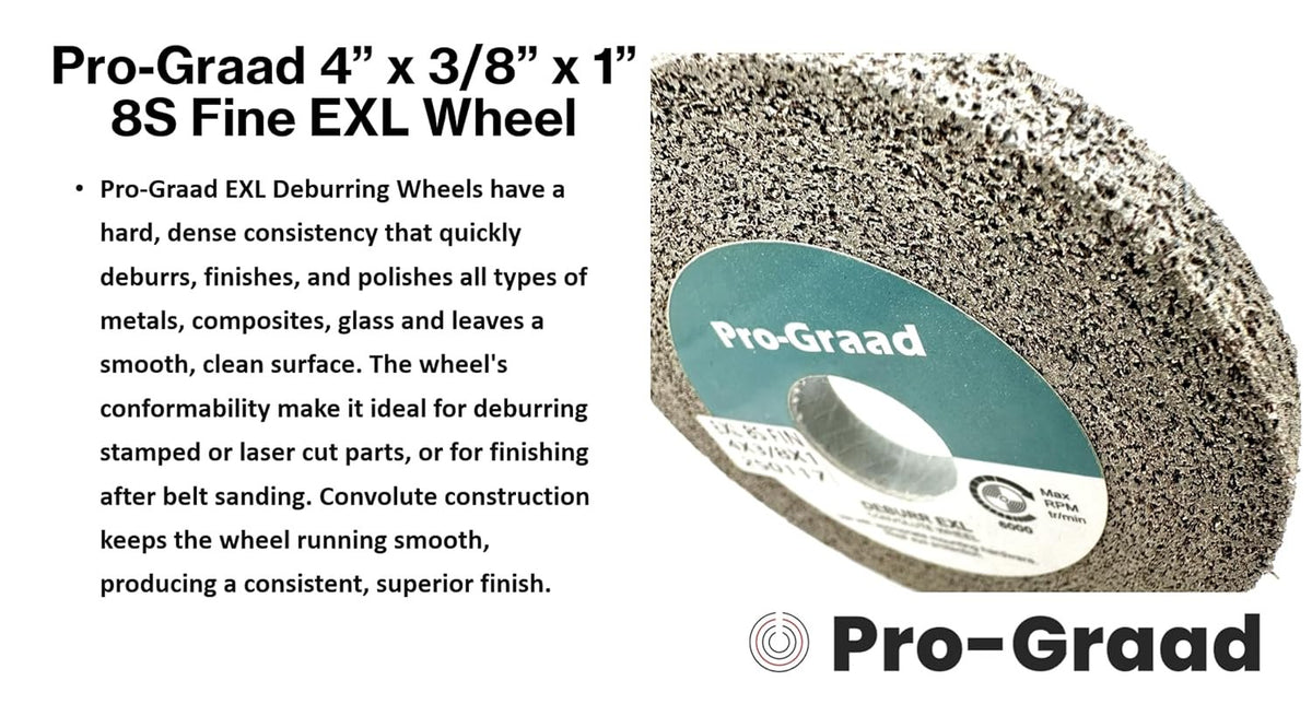 Pro-Graad EXL Deburring Wheel - 4" x 3/8" x 1" 8S Fine Grit - Silicon Carbide - Metal Deburring, Finishing and Polishing Wheel - Convolute - 92961 - (1 Pack)