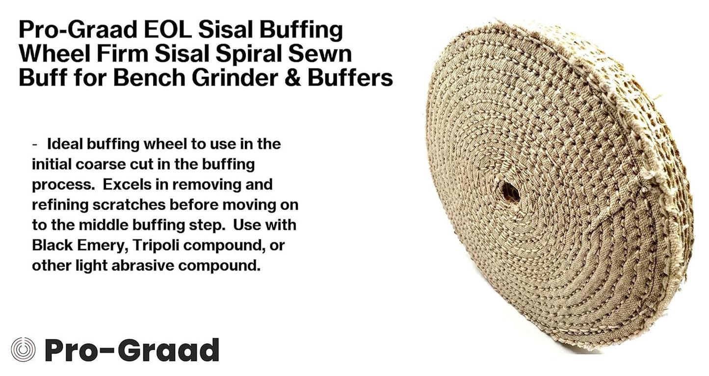 Pro-Graad 2 Pack 6" EOL Sisal Buffing Wheel, 6 inch x 11 Ply - 1/2 inch Thick x 1/2 inch Arbor Hole, Firm Sisal Spiral Sewn Buff for Bench Grinder, Ideal for Coarse Cut First Step Buffing – Pack of 2