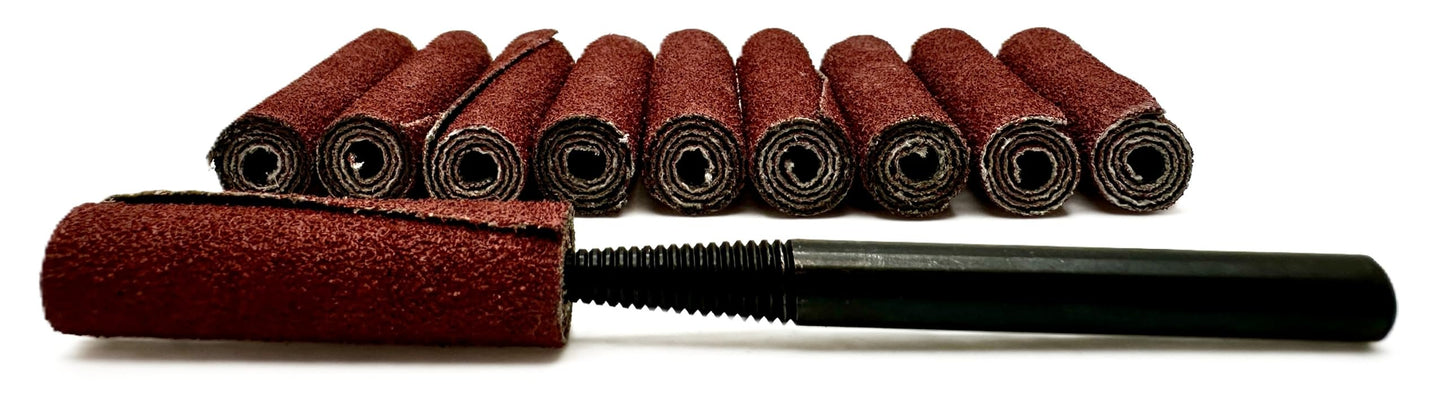 Pro-Graad 3/8” Diameter x 1-1/2” Length x 1/8” Pilot Hole 60 Grit Aluminum Oxide Straight/Untapered Cartridge Roll, 10 Pack, Includes 1x CR-9 Mandrel