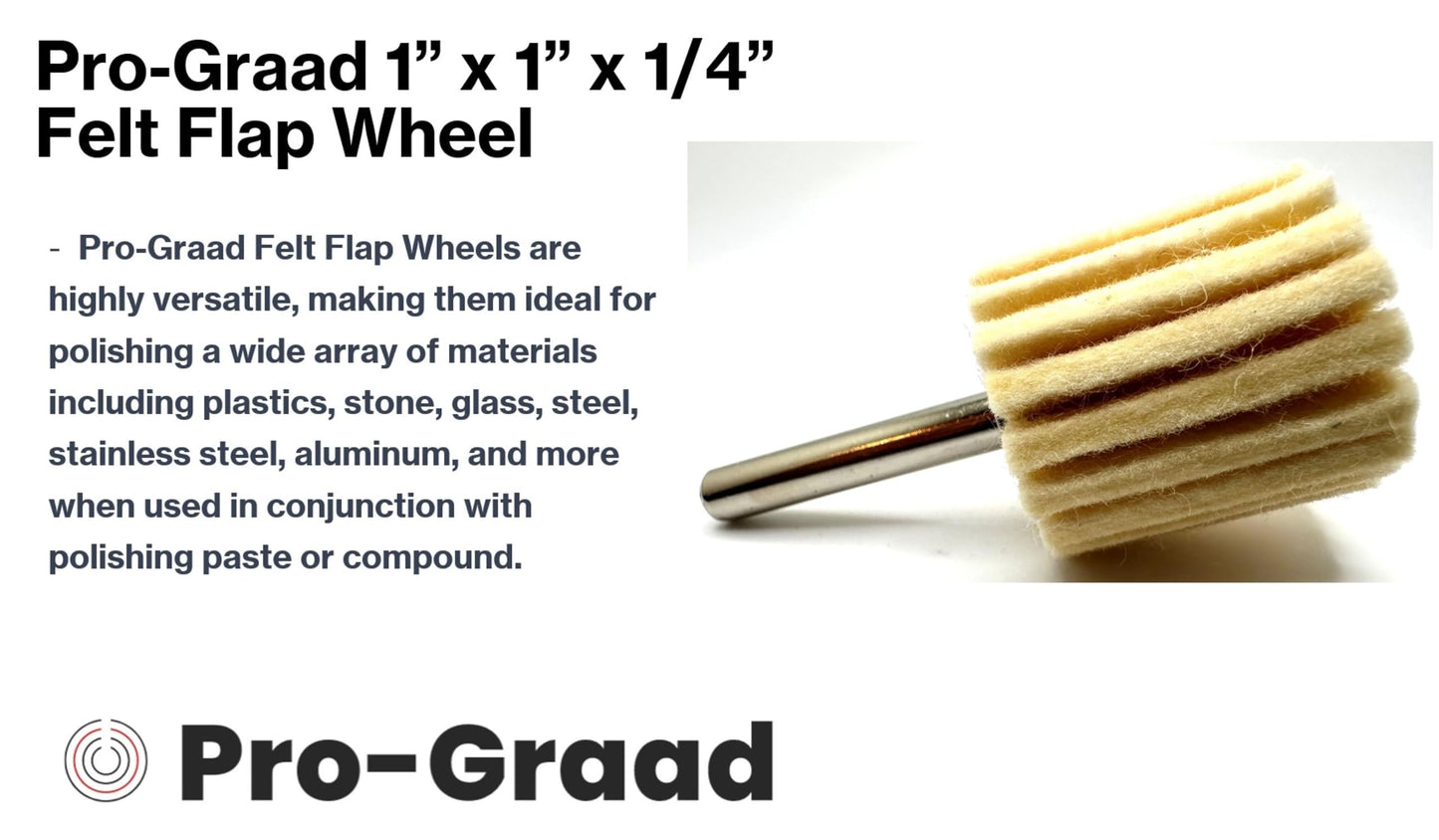 Pro-Graad 10 Pack 1" X 1" Felt Flap Wheel with 1/4" Shank Mounted, Perfect for Surface Finishing, Polishing, Buffing Plastics, Stone, Glass, Steel, Stainless, Aluminum and more, Pack of 10