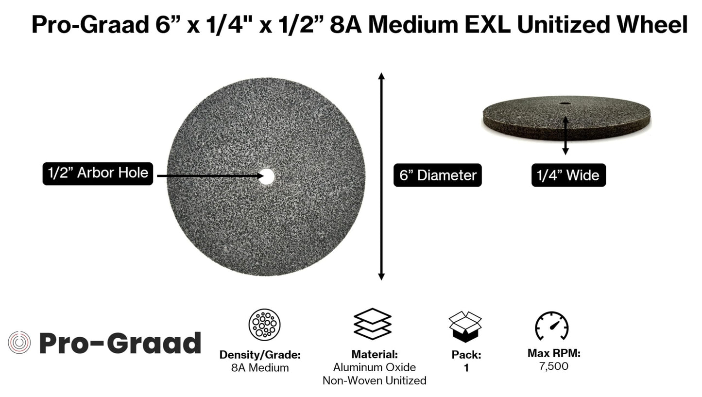 Pro-Graad EXL Unitized Wheel, Aluminum Oxide, 6" Diameter x 1/4" Wide x 1/2" Arbor, 8A Medium | 13778 | (Pack of 1)