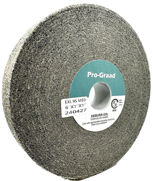 Pro-Graad EXL Deburring Wheel - 6" x 1" x 1" 9S Medium Grit - Silicon Carbide - Metal Deburring, Finishing and Polishing Wheel - Convolute - (1 Pack)