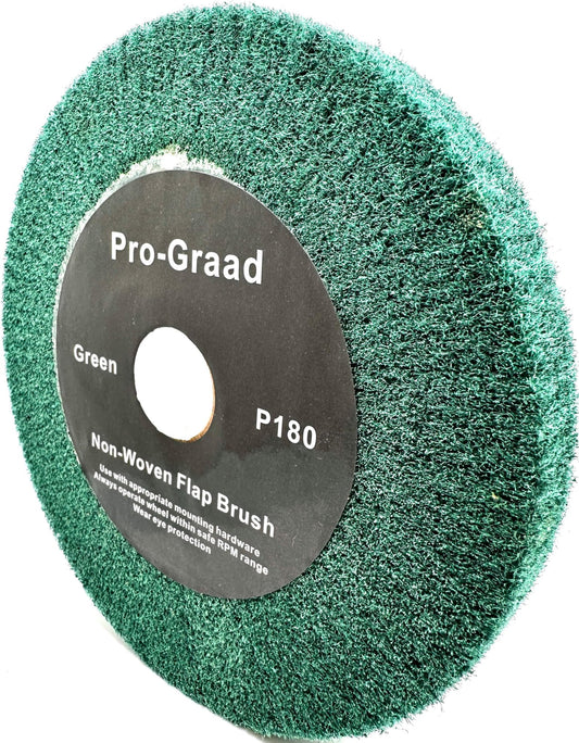 Pro-Graad 8” x 1” Green 180 Grit Non-Woven Bench Grinder Polishing Burnishing Satin Finishing Flap Brush Wheel for Aluminum Copper Metal Golf Club Refurbishing, Compatible for 1/2”, 5/8”, 3/4" Arbor