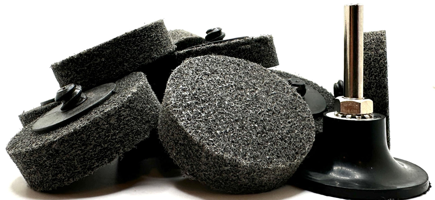 Pro-Graad 2" Quick Change Non-Woven Surface Preparation Discs for Deburring, Blending, Cleaning, Finishing, Polishing | Male R-Type Backing | Die Grinder Discs | (10 Pack) | (Grey - Fine)