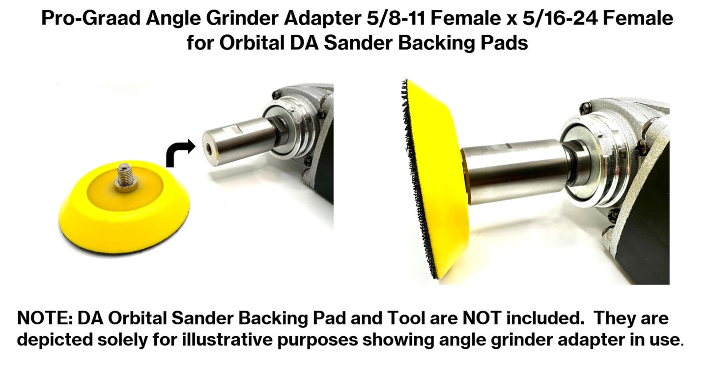 Pro-Graad 54040 Stainless Steel Angle Grinder Adapter 5/8-11 Female x 5/16-24 Female, Arbor Adapter compatible for use with 5/16”-24 Threaded DA Backer Pads on Angle Grinder with 5/8”-11