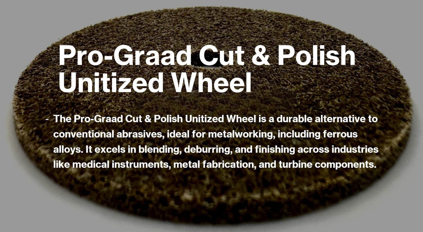 Pro-Graad 5 Pack 3” x 1/8” x 3/8” 7A MED Cut & Polish Unitized Wheel – durable, aggressive for tough blending, finishing & deburring stainless, carbon steel & high-nickel alloys, 17250