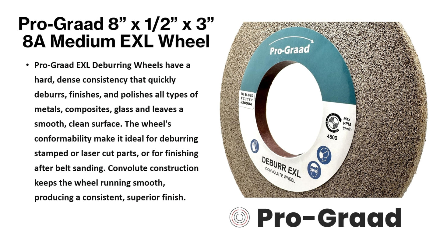 Pro-Graad EXL Deburring Wheel - 8" x 1/2" x 3" 8A Medium Grit - Silicon Carbide - Metal Deburring, Finishing and Polishing Wheel - Convolute - 17459 - (1 Pack)