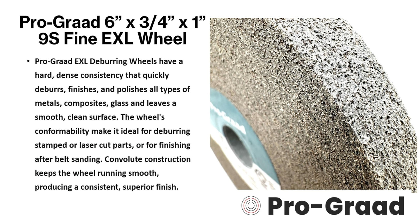 Pro-Graad EXL Deburring Wheel - 6" x 3/4" x 1" 9S Fine Grit - Silicon Carbide - Metal Deburring, Finishing and Polishing Wheel - Convolute - 14630 - (1 Pack)