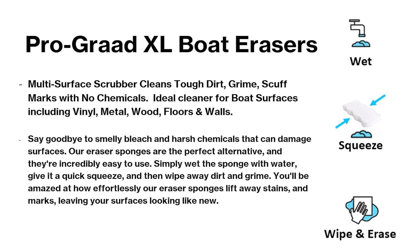 Premium XL Boat Erasers 3 Pack Magic Sponge Erasers Removes Marks Scuffs Grime & Dirt | Clean Fiberglass Gelcoat Vinyl Plastic Hull | 3 Pack - 6" x 2.75" x 2"