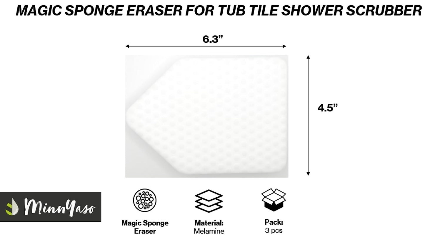 MinnYaso Magic Sponge Eraser Pads Fit Extendable Tub Tile Scrubber Brush | Magic Sponge Eraser Cleaning Scrubber Refill Replacement Pads | Compatible with Moku, Yocada & Cleanhome & others | 3 Pack