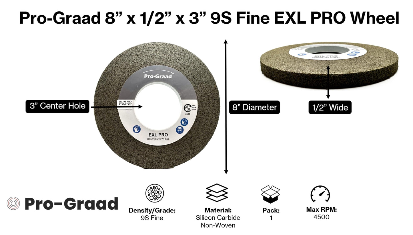 Pro-Graad EXL PRO Convolute Deburring Polishing Wheel - 8" x 1/2" x 3" 9S Fine Silicon Carbide - Professional Grade - Metal Deburring, Finishing and Polishing Wheel – 94907 - 1 Pack